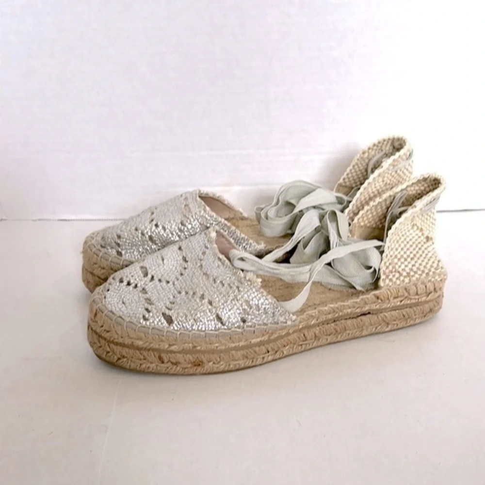 MANEBI Valencia platform Espadrilles metallic silver size 37 women’s